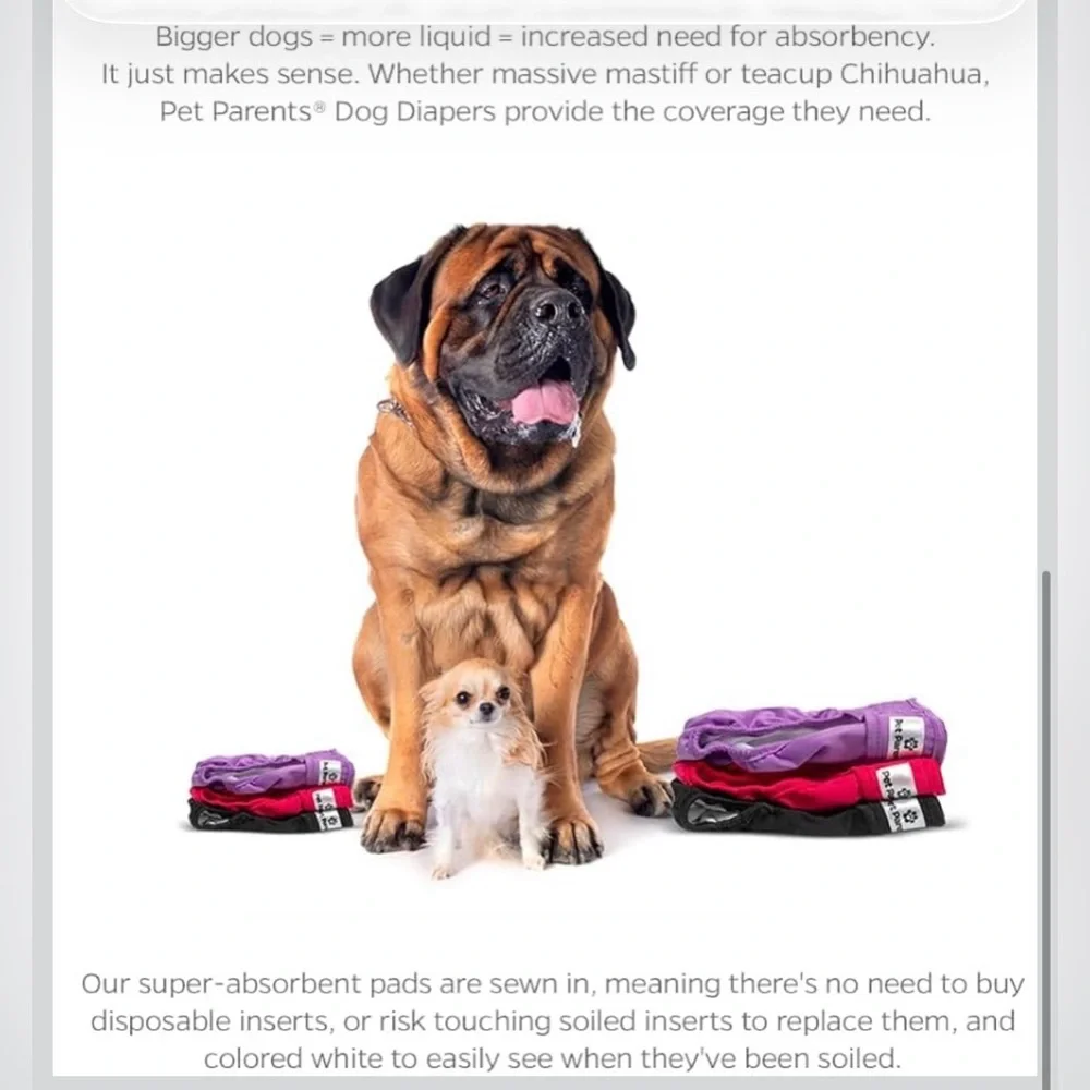 New Open Box Pet Parents® 3pk Washable Dog Diapers + Extenders READ- Size Large